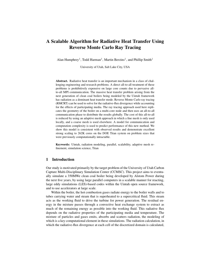 a scalable algorithm for radiative heat transfer using