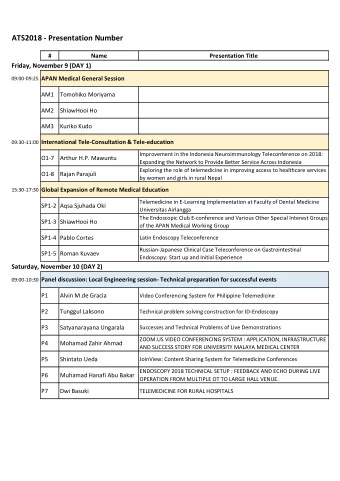 ATS2018 - Presentation Number  #  Name  Presentation Title  Friday, November 9 (DAY 1)  APAN