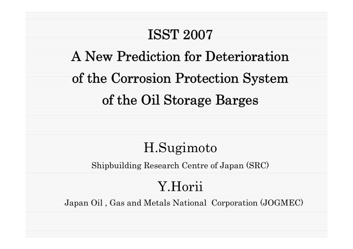 isst 2007 isst 2007 a new prediction for a new prediction