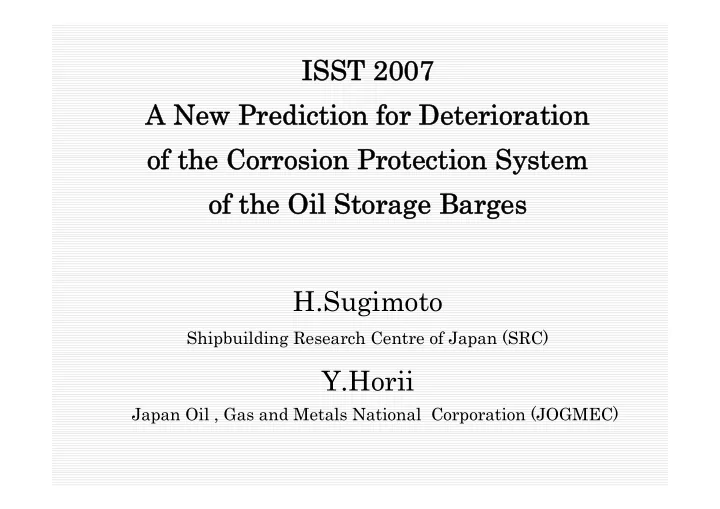 isst 2007 isst 2007 a new prediction for a new prediction