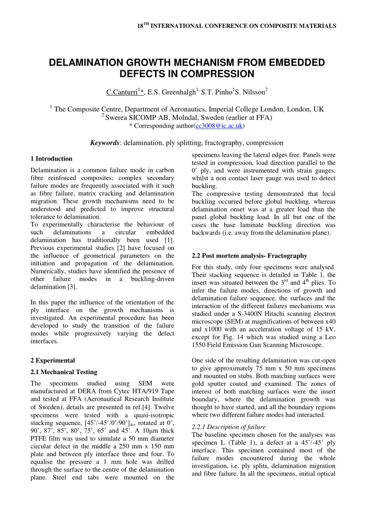 delamination growth mechanism from embedded defects in