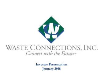 Investor Presentation  January 2018  SAFE HARBORS STATEMENT  This presentation contains