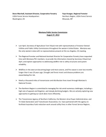 Steve Marshall, Assistant Director, Cooperative Forestry Faye Krueger, Regional Forester  USDA