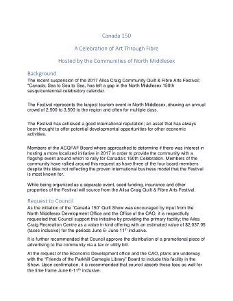 Canada 150  A Celebration of Art Through Fibre  Hosted by the Communities of North Middlesex