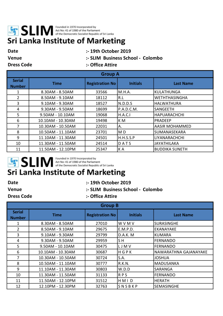 date 19th october 2019 venue slim business school colombo