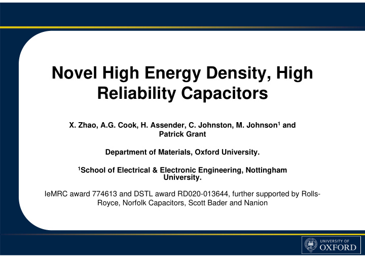 novel high energy density high reliability capacitors