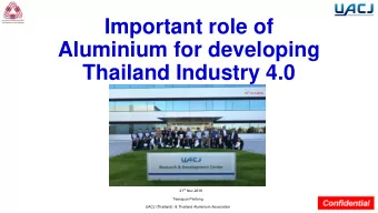 Important role of  Aluminium for developing  Thailand Industry 4.0 15 th Oct.2019 21 st Nov.2019