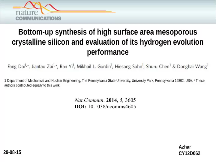 bottom up synthesis of high surface area mesoporous