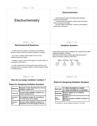 Electrochemistry  reactions and electricity  In electrochemical reactions, electrons are