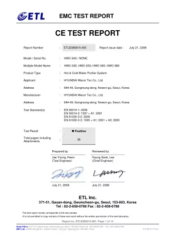 EMC TEST REPORT  DIRECTORY  A) Documentation  Directory  2  Test Standards  3  Address of the test