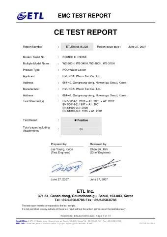 EMC TEST REPORT  DIRECTORY  A) Documentation  Directory  2  Test Standards  3  Address of the test