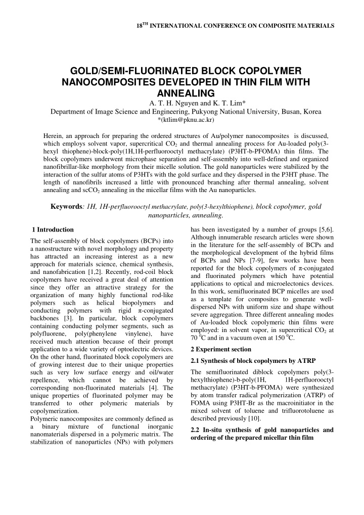 gold semi fluorinated block copolymer nanocomposites