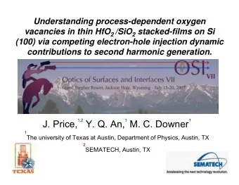 1,2 Y. Q. An, 1 M. C. Downer  1  J. Price,  1  The university of Texas at Austin, Department of