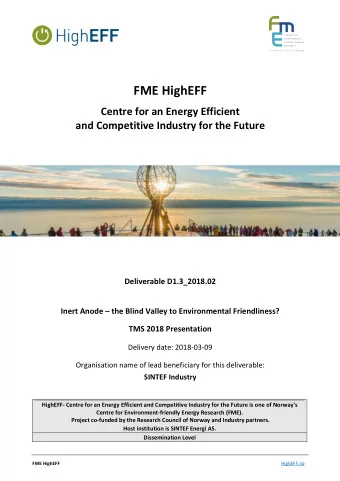 FME HighEFF  Centre for an Energy Efficient  and Competitive Industry for the Future  Deliverable