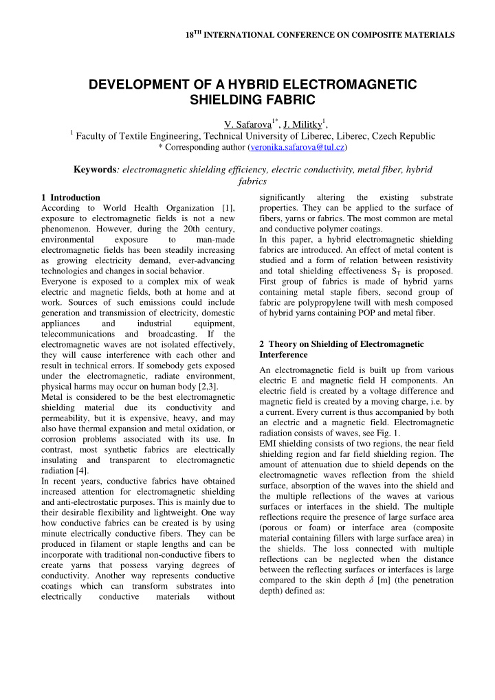 development of a hybrid electromagnetic shielding fabric