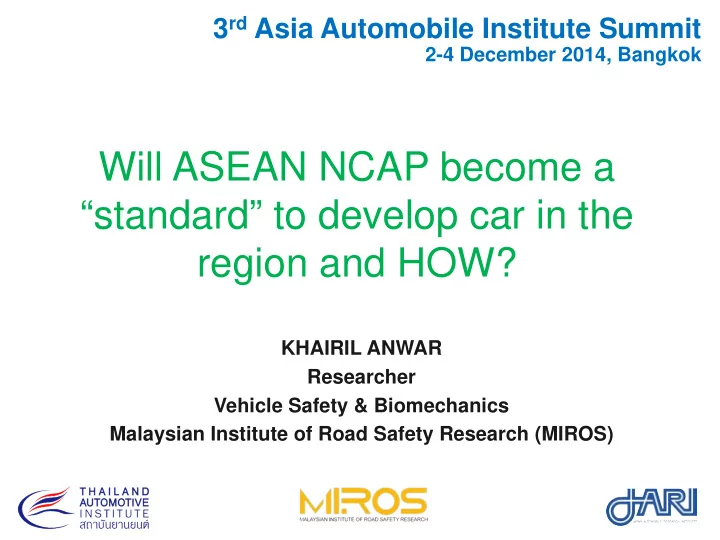will asean ncap become a standard to develop car in the