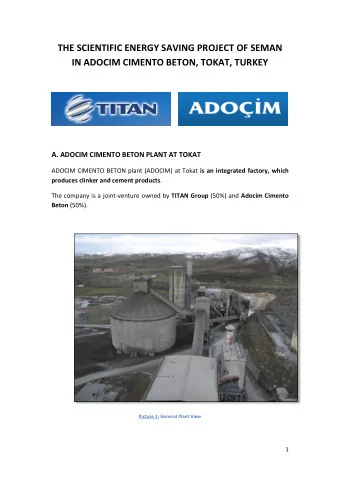 HE SCIENTIFIC ENERGY SAVING PROJECT OF SEMAN  IN ADOCIM CIMENTO BETON, TOKAT, TURKEY . ADOCIM