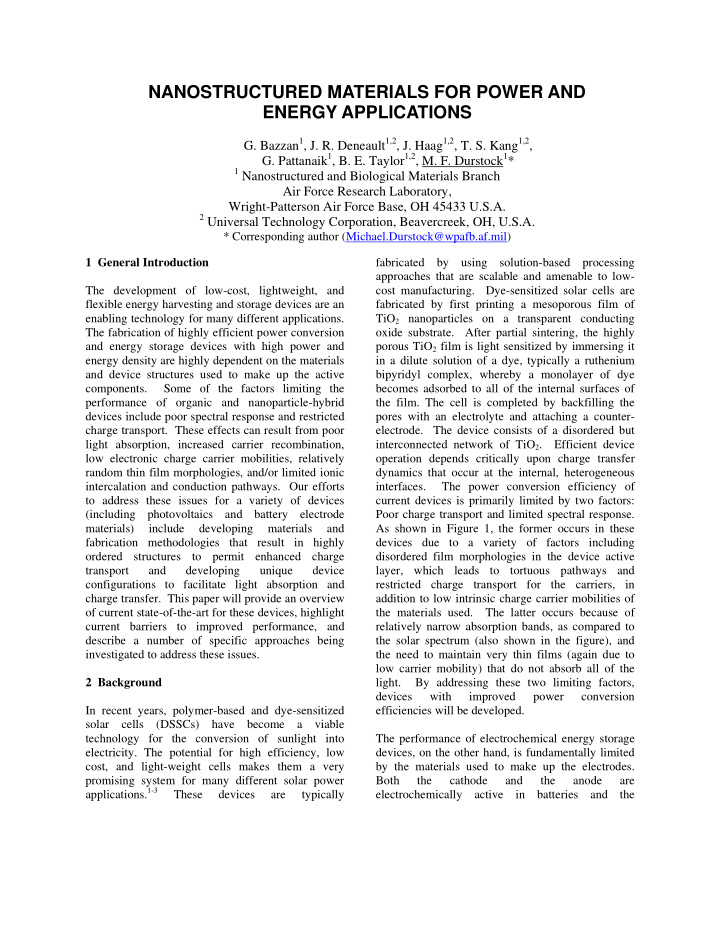 nanostructured materials for power and energy applications