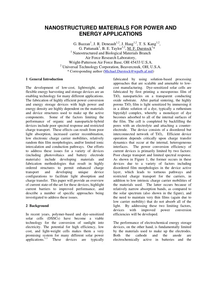 nanostructured materials for power and energy applications