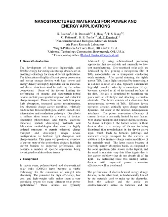 NANOSTRUCTURED MATERIALS FOR POWER AND  ENERGY APPLICATIONS G. Bazzan 1 , J. R. Deneault 1,2 , J.