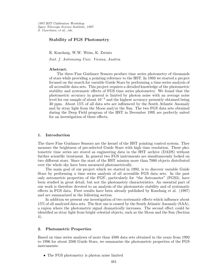 stability of fgs photometry