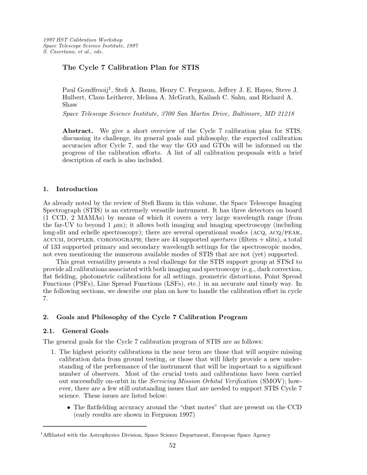 the cycle 7 calibration plan for stis