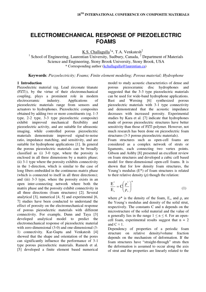 electromechanical response of piezoelectric foams