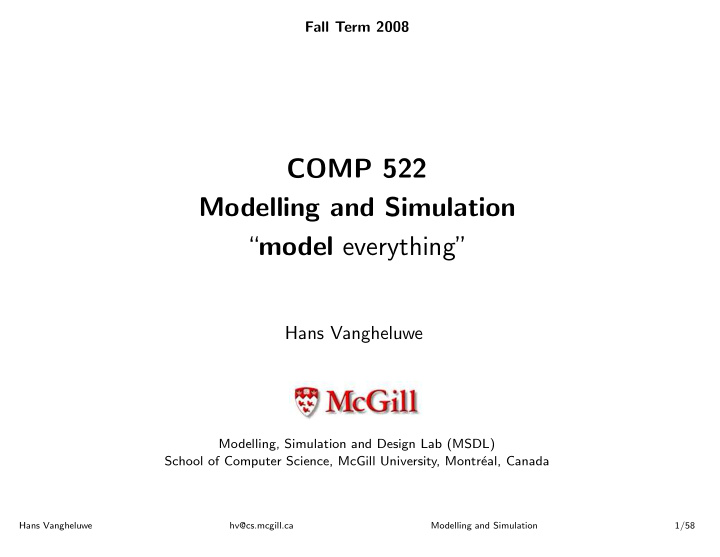 comp 522 modelling and simulation model everything