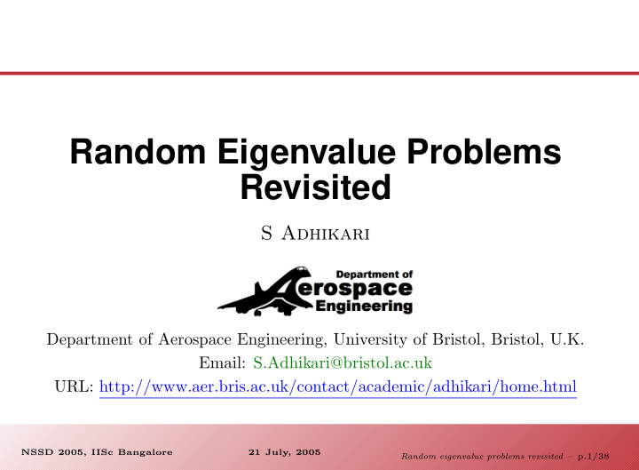 random eigenvalue problems revisited
