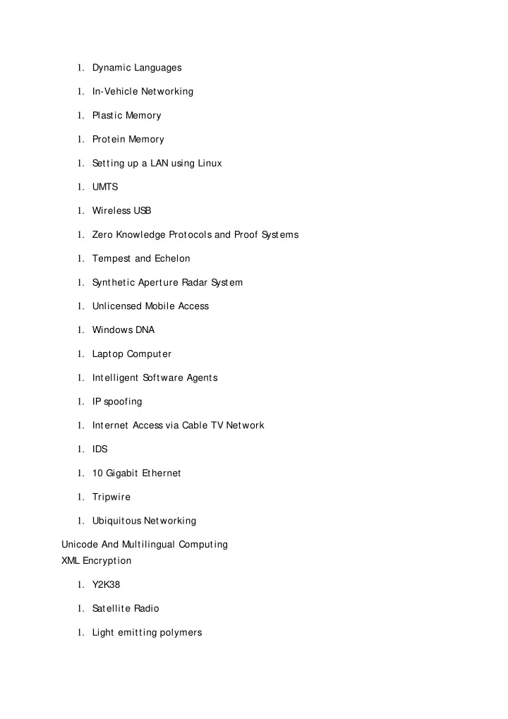 1 dynamic languages 1 in vehicle net working 1 plast ic