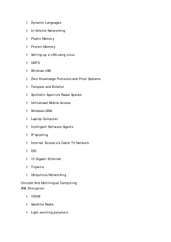 1. Dynamic Languages 1. In-Vehicle Net working 1. Plast ic Memory 1. Prot ein Memory 1. S et t ing
