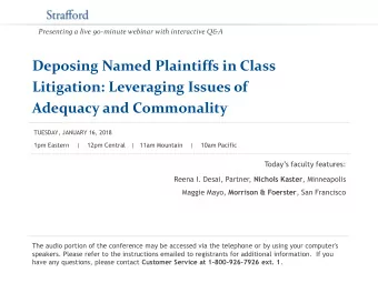 Deposing Named Plaintiffs in Class  Litigation: Leveraging Issues of Adequacy and Commonality