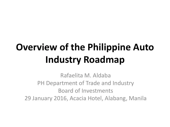 overview of the philippine auto industry roadmap