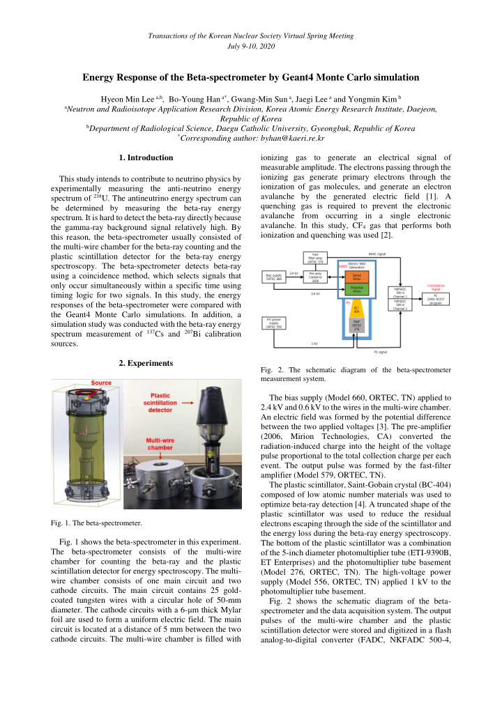 energy response of the beta spectrometer by geant4 monte