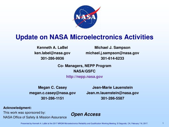 update on nasa microelectronics activities