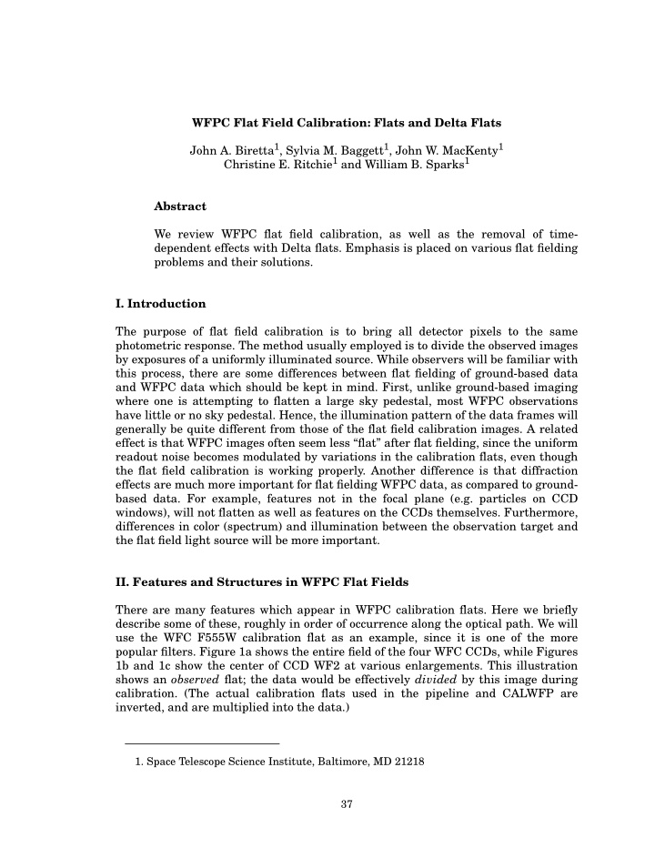 wfpc flat field calibration flats and delta flats