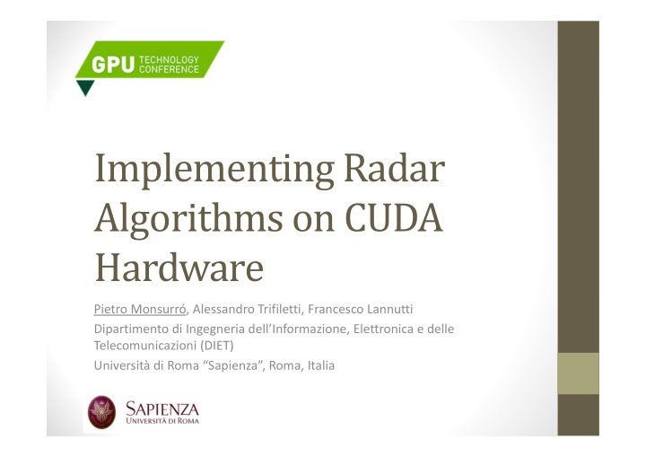 implementing radar algorithms on cuda hardware