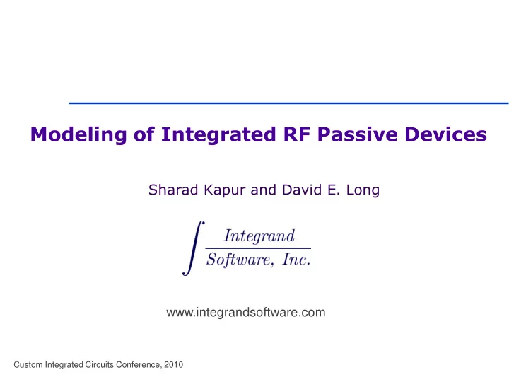 modeling of integrated rf passive devices