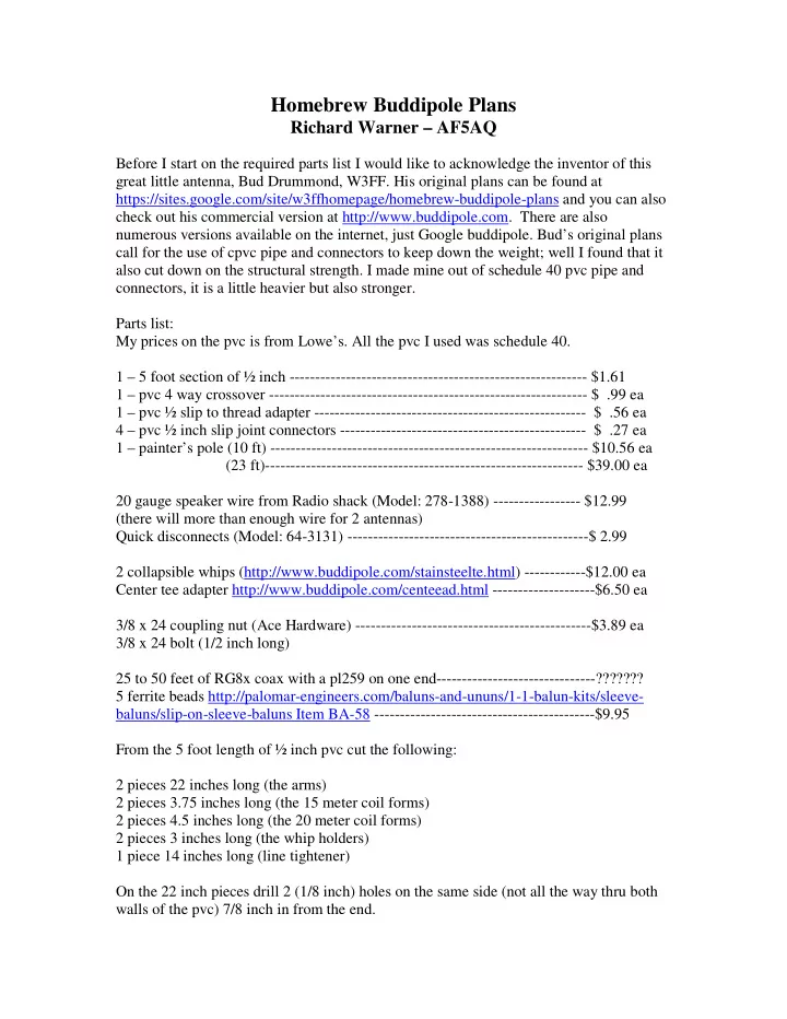 homebrew buddipole plans richard warner af5aq