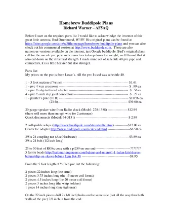 Homebrew Buddipole Plans Richard Warner  AF5AQ  Before I start on the required parts list I