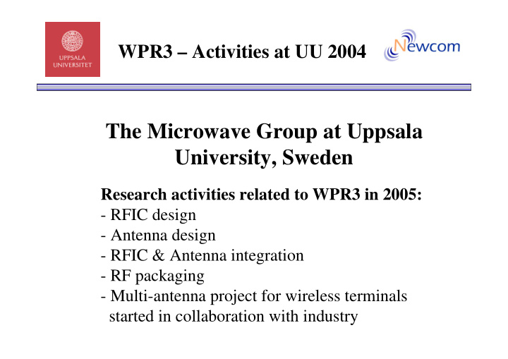 the microwave group at uppsala university sweden