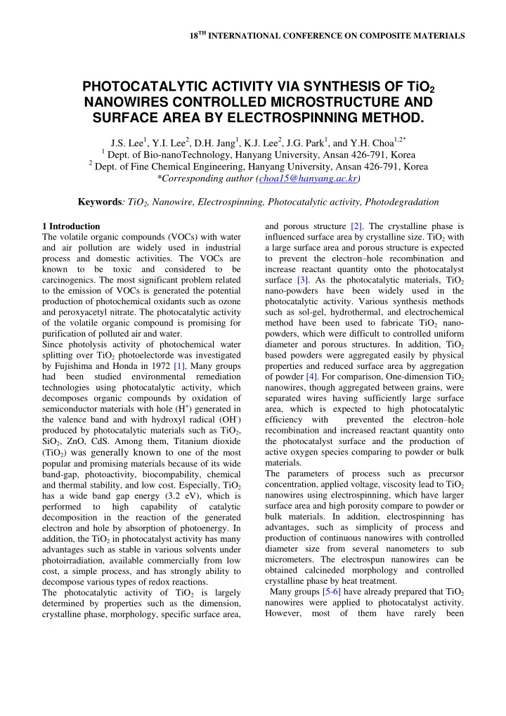 photocatalytic activity via synthesis of tio 2 nanowires