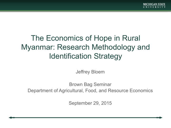 the economics of hope in rural myanmar research