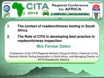 Mrs Ferose Oaten  Chairperson of the CITA Regional Advisory Group for Africa, Chairman of the