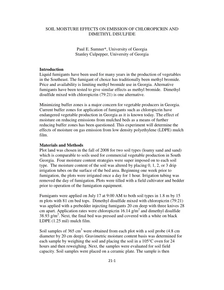soil moisture effects on emission of chloropicrin and