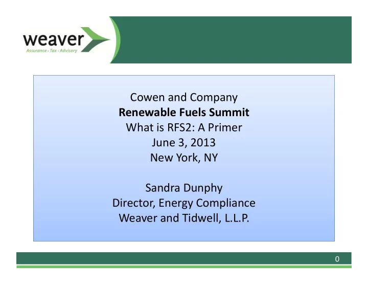 cowen and company renewable fuels summit what is rfs2 a