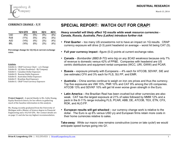 special report watch out for crap