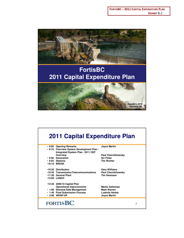 fortisbc 2011 capital expenditure plan