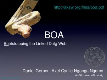 BOA  Bootstrapping the Linked Data Web  Daniel Gerber,  Axel-Cyrille Ngonga Ngomo  AKSW,