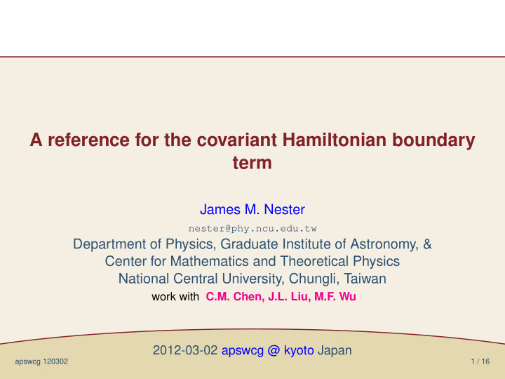 a reference for the covariant hamiltonian boundary term